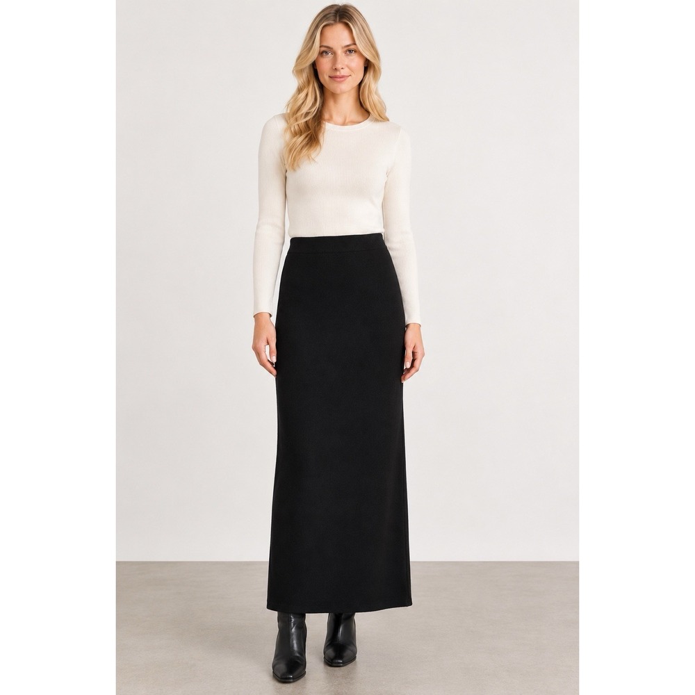 NEW! Vintage Eddie Bauer Wool Blend Pull On Knit A-Line Maxi Skirt Black SZ M